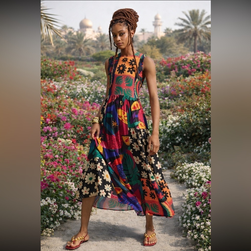 🍀Super RARE🍀 Farm Rio Anthropologie NWT Sleeveless Patchwork Print Dress size XS